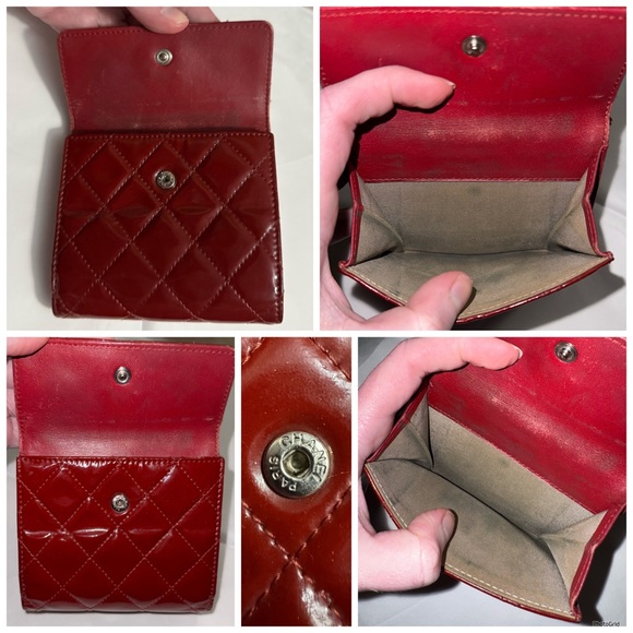 AUTHENTIC CHANEL Red Matelasse Patent Leather Interlocking C CC Quilted Wallet - Picture 12 of 16